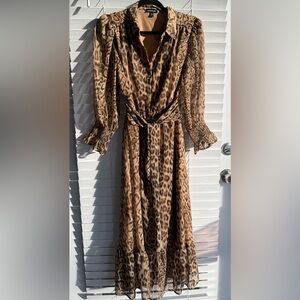 Express Leopard Print Tie Waist Maxi Dress